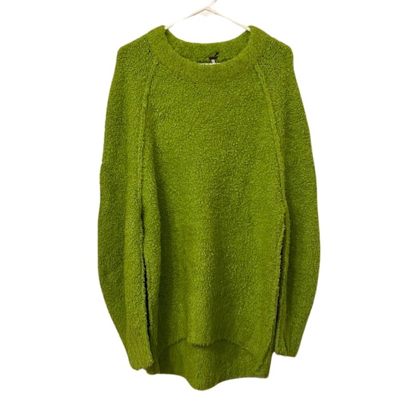 Free People x Anthropologie Women’s Fussy Neon Green Teddy Sweater Tunic Size XS - Picture 3 of 9